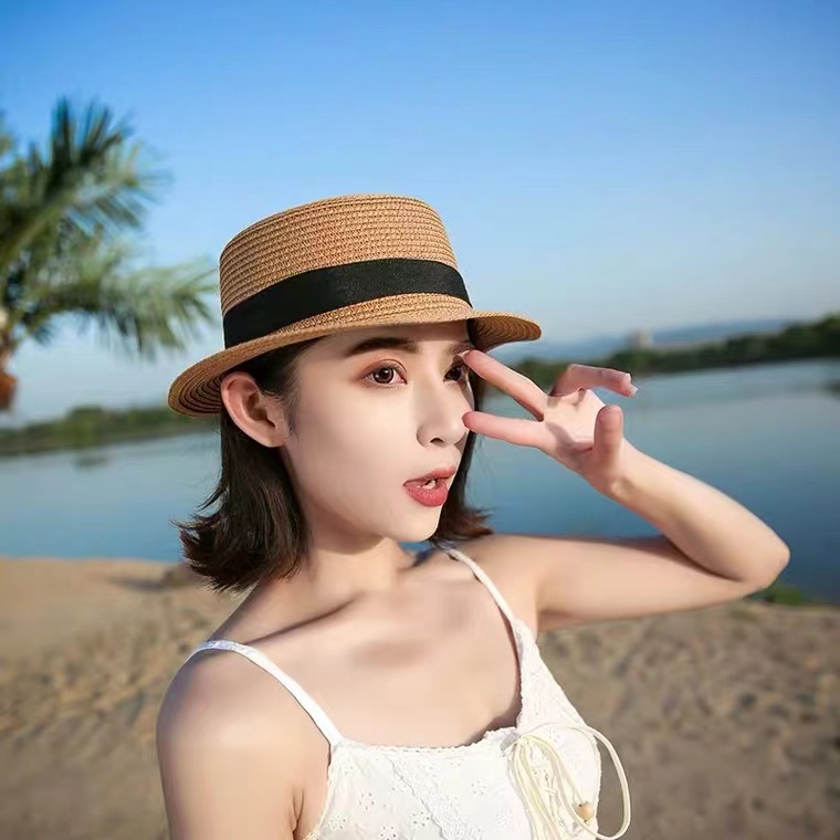 Topi Pantai Jerami Wanita Musim Panas Perlindungan Matahari Korean Import