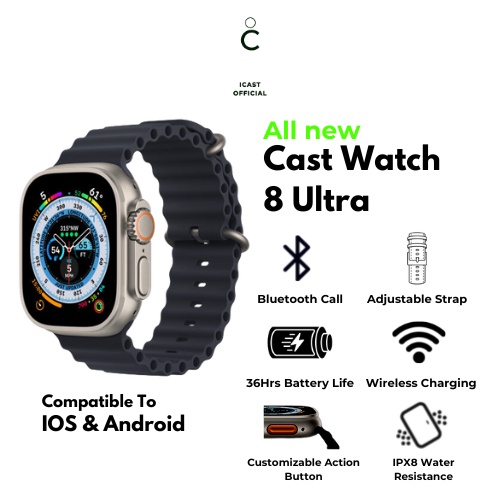 Cast Watch 8 Ultra Full Touch Screen New Model Strap IP68 Water Proof Wireless Charging New Model