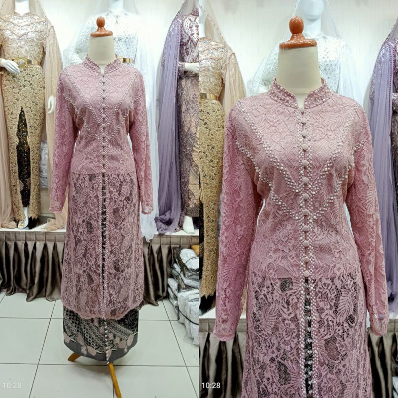 kebaya ibu besan mutiara model tunik satu set sama rok)