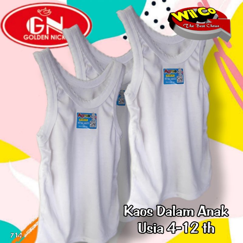 K714 - (Harga Per 1 Potong) SINGLET KAOS DALAM ANAK COWOK PAKAIAN DALAM ANAK AGREE KIDS USIA (4 -12 Thn)