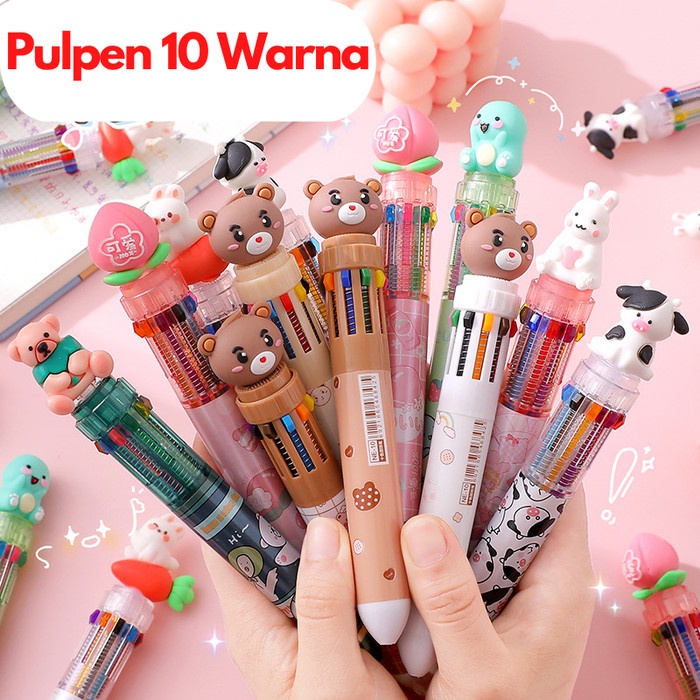 Pulpen 10 Warna Pena Warna Warni Bolpen Karakter Mekanik Lucu ST0007