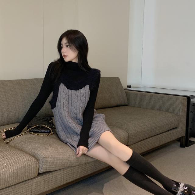 Suhao abu-abu twist rajutan suspender rok wanita longgar bagian pendek semua pertandingan gaun one-piece setelan rok Korea kecil