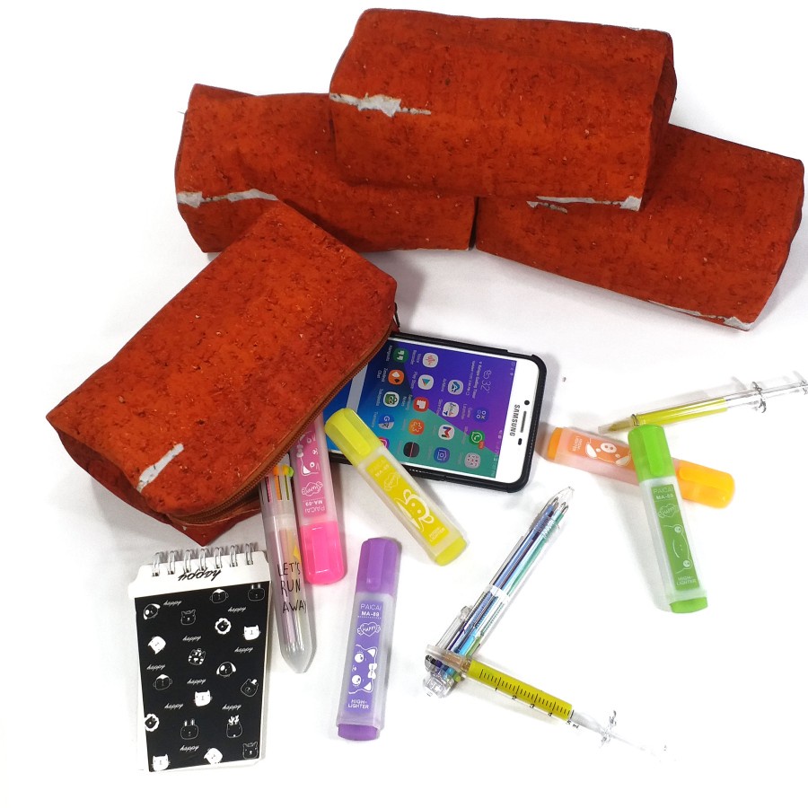 Pouch Tempat Pensil Batu Bata Merah Pelengkap Tas Karung Semen Lucu hadiah kado lucu unik murah
