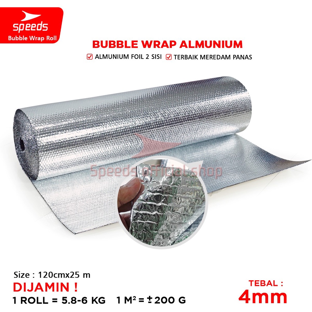 SPEEDS Aluminium Bubble Foil Wrap Anti Panas Peredam Panas Atas 120cmx25m Aluminum Insulator