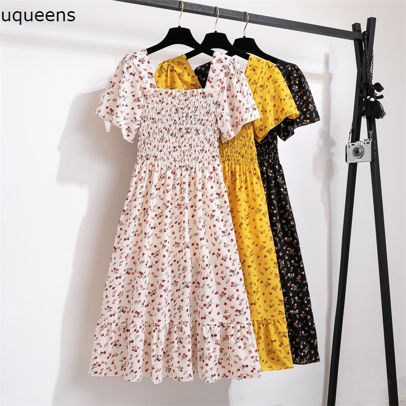 ready stock Dress smock floral bohemian lengan pendek terbaru 3 warna