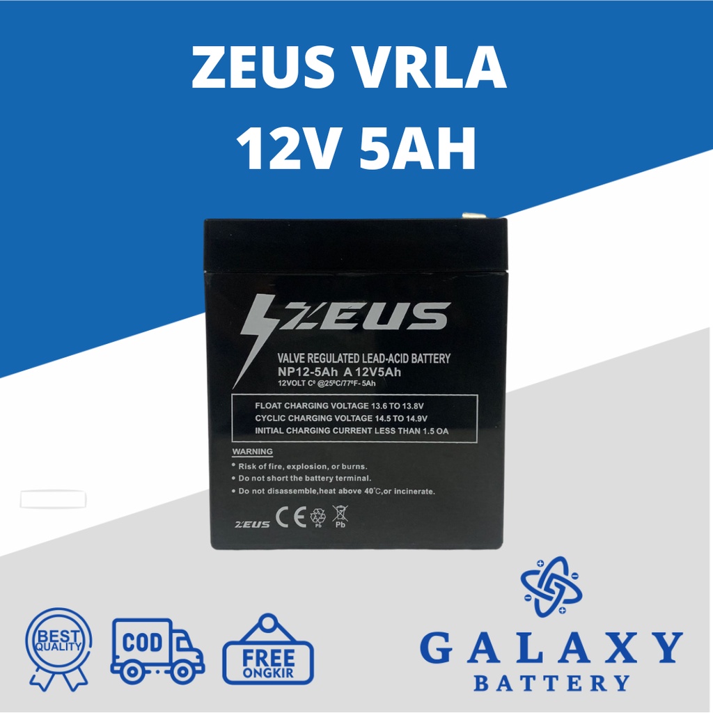Jual Aki UPS ZEUS 12V 5AH - Baterai UPS Aki Kering Batere UPS Accu VRLA