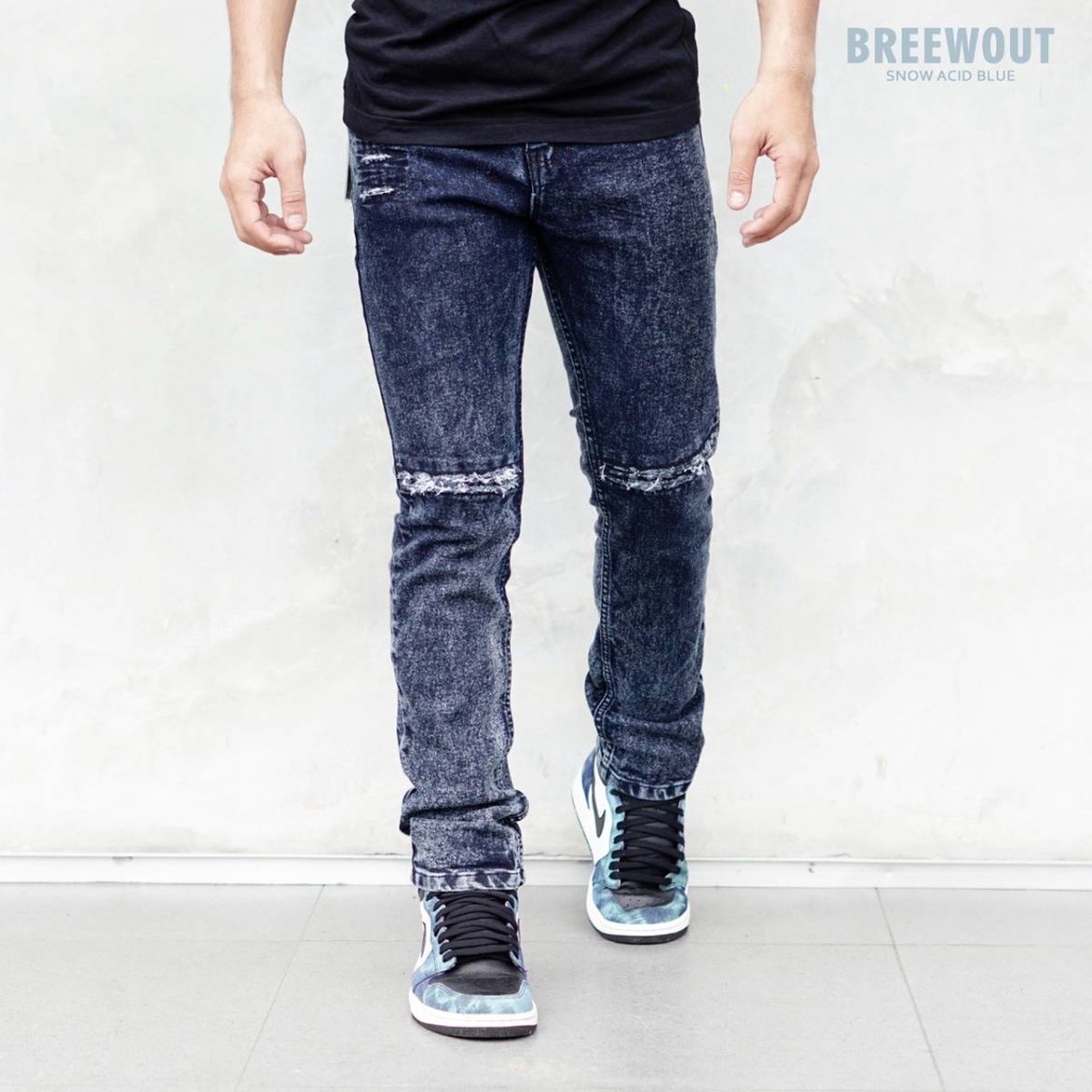 Celana Panjang Pria Jeans Premium Sobek Lutut / Jeans pria sobek lutut tidak tembus  / Celana jeans distro abu model sobek kekinian / Celana Jeans Pria Skinny Slimfit Ripped Stretch Meral