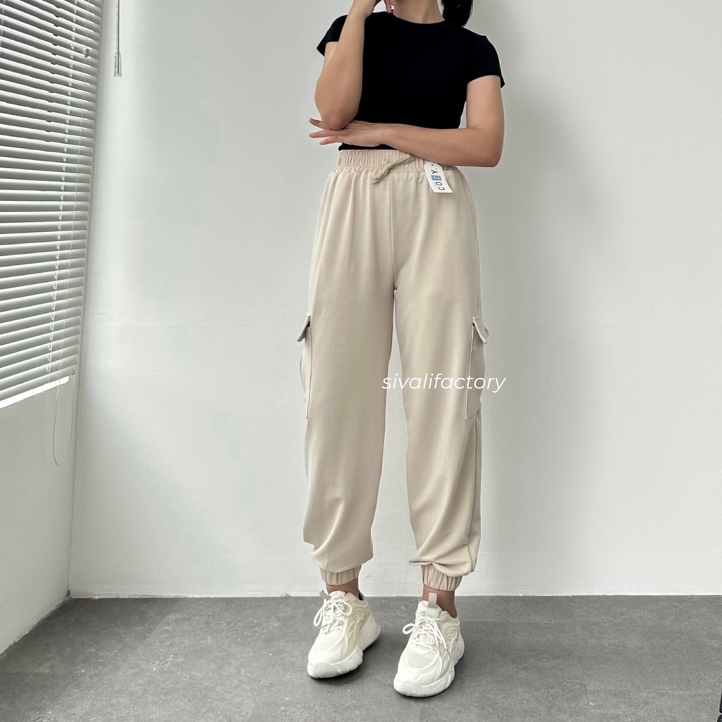 SIVALI Benji Jogger Cargo Pants || Celana Jogger Sweatpants Baggy Wanita Street Style