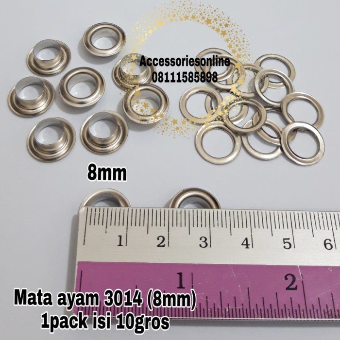 

MATA AYAM 22 (3014) NIKEL MATA AYAM 8MM EYELET - 1PACK ISI 1440 PCS