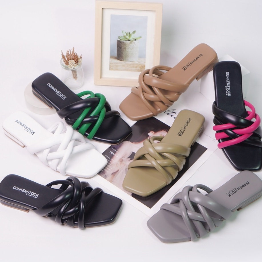 SARASARA YUK - Dunkenstock ANNA Sandal Wanita Tinggi 3cm Size 36 - 40 Selop Tidak Licin Sendal Beleza Wedges Slop Birken Pesta Kondangan Belleza 37 38 39 Warna Hitam Black Sara Sara Kekinian Premium Terbaru Shoes Ori Original Mall Official Store