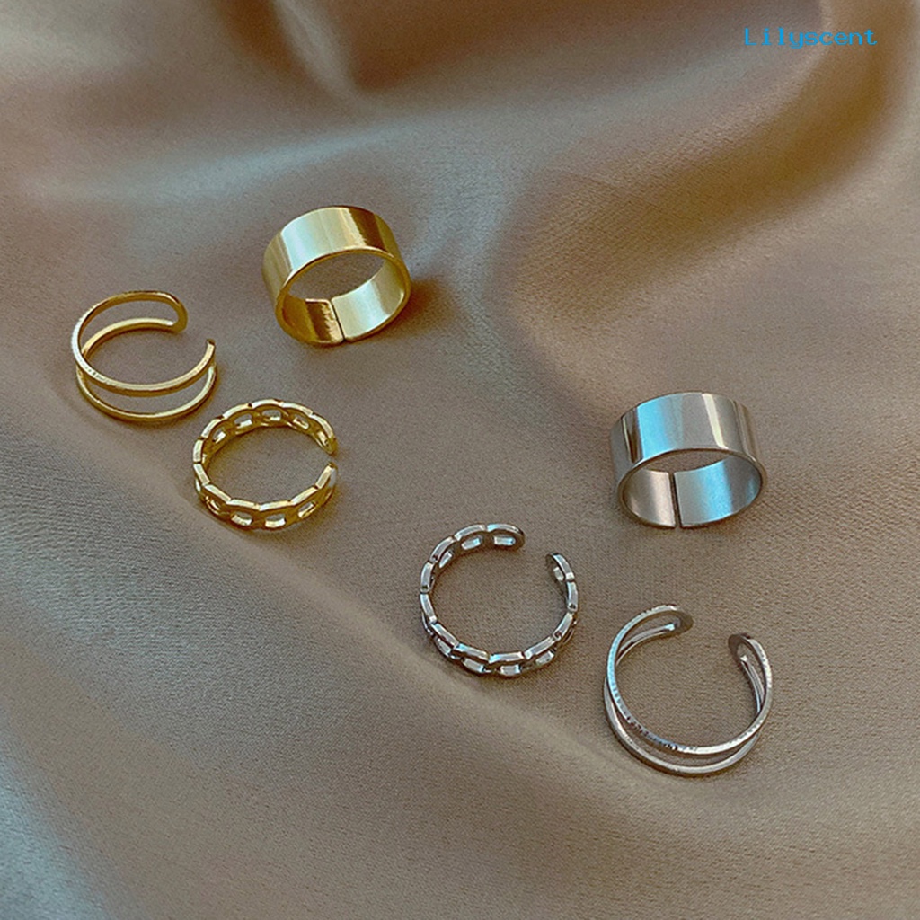 [LS]3Pcs /Set Cincin Terbuka Retro Adjustable Alloy Punk Hip Pop Finger Rings Kit Untuk Wanita