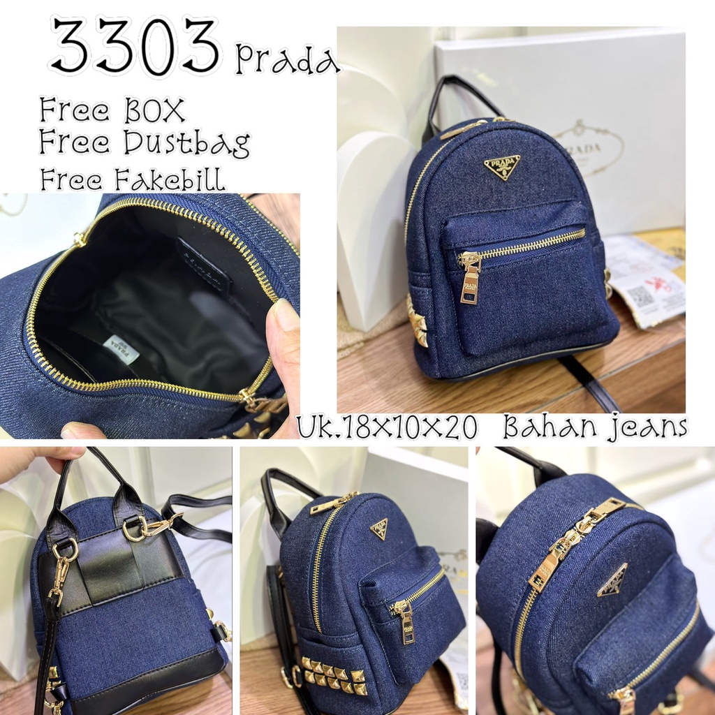 TAS RANSEL JEANS MINI PREMIUM IMPORT YSL & PRDA