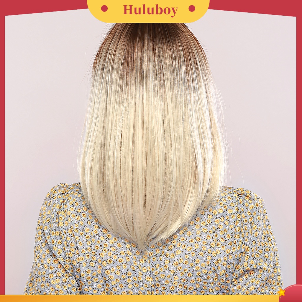 Wig Rambut Sintetis Model Pendek Lurus Natural Tahan Panas Ukuran 18 Inch Untuk Wanita