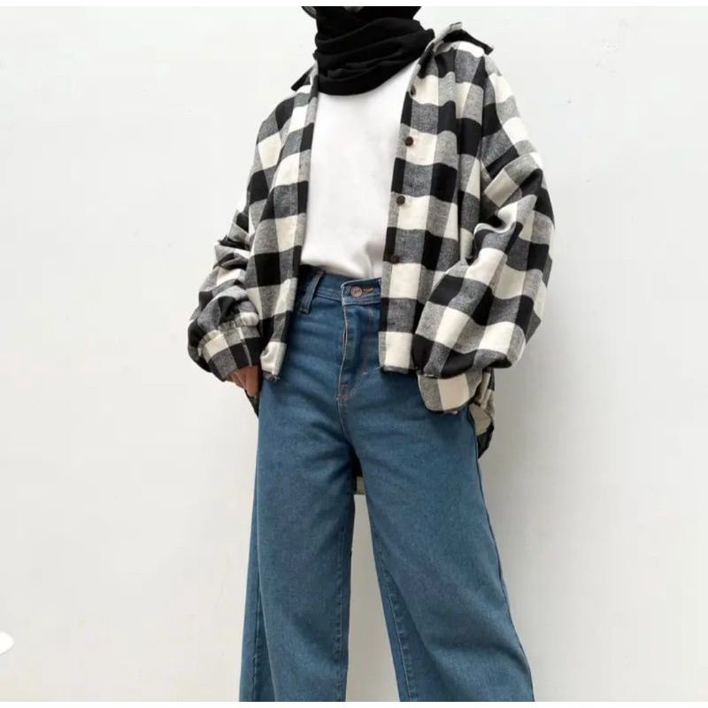 FLANEL WANITA KIMBERLY OVERSIZE KEMEJA LENGAN BALON