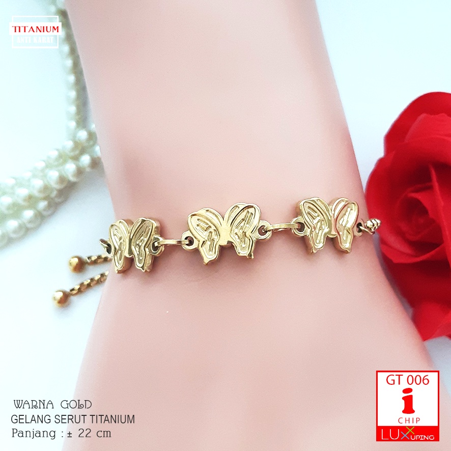 GT 006  Gelang Serut Titanium Free Size Fleksibel Jumbo Big Size Perhiasan Anti Karat Selamanya Luxx Xuping