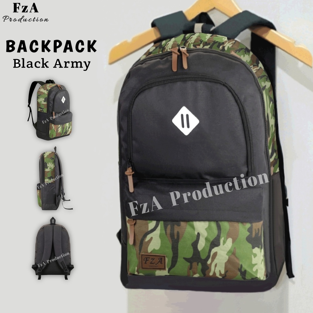 FzA Official - Tas Ransel Punggung Distro Casual Pria Wanita / Tas Ransel Laptop Backpack Original - Black Army