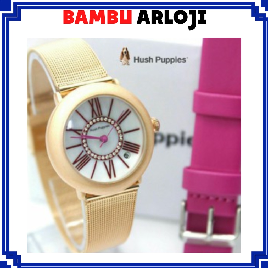 BAJ JAM TANGAN HUSH PUPPIES PAKET BONUS KULIT PINK JF027