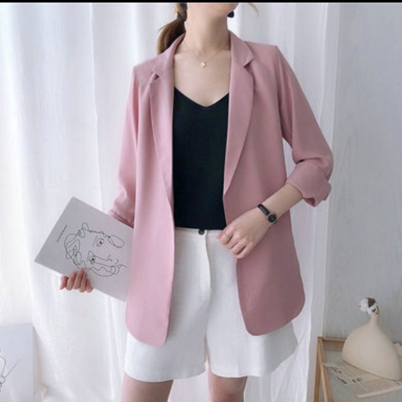 32200 Pakaian baju blezer blazer blejer auter outer jas luaran lengan panjang polos mewah simpel ker