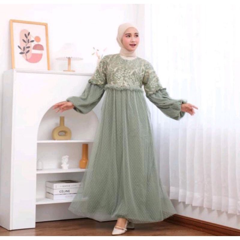 GAMIS PRINCESS TILE DOT WARNA HIJAU MINT / GAMIS WANITA TERBARU / BRIDESMAIDS