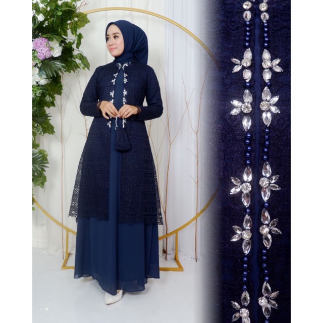 Permata Olshop / Kebaya Gamis Modern Cardigan Brukat NK / Gamis Pesta Mewah / Kebaya Gamis Kekinian / Gamis Brukat Kondangan / Brukat Payet Modern