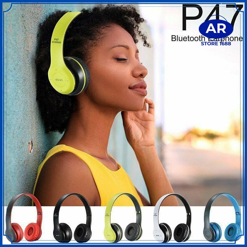 AR HEADPHONE BLUETOOTH P47 WIRELESS STEREO PRO BASS / HEADSET/HANDSFREE P47 BANDO GAMING WIRELESS