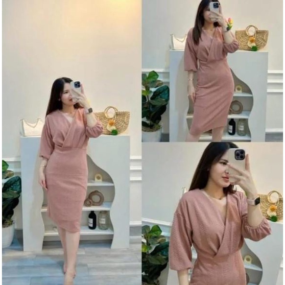 (RPA) GAMIS MIDI LOWRY REMPEL DRESS ATASAN WANITA CRINCLE AIRFLOW