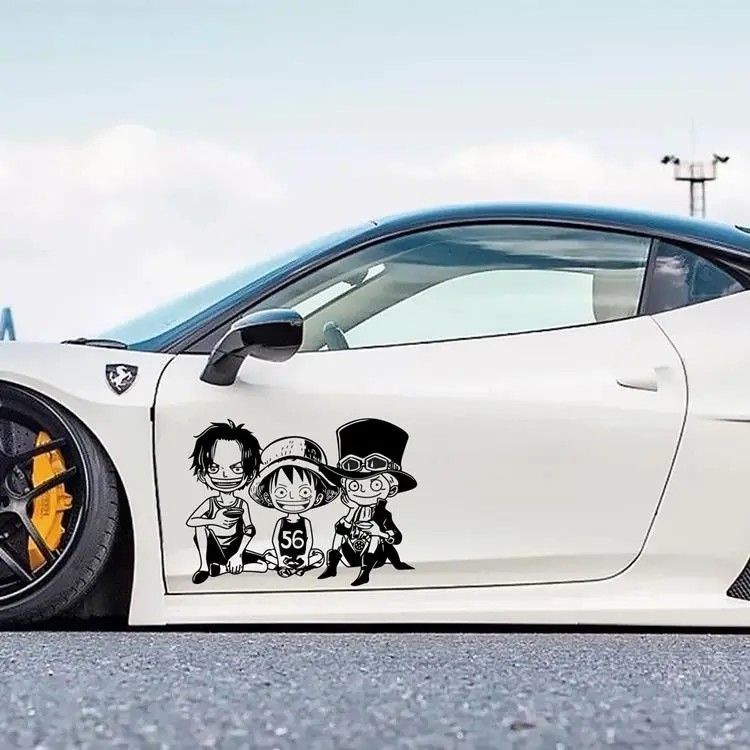 &quot;One Piece&quot; Kartun Stiker Mobil Reflektif Luffy Sabot Ace Duduk Stiker Kaca Depan Pintu Mobil Stiker Dua Dimensi Kreatif Decal Tahan Air