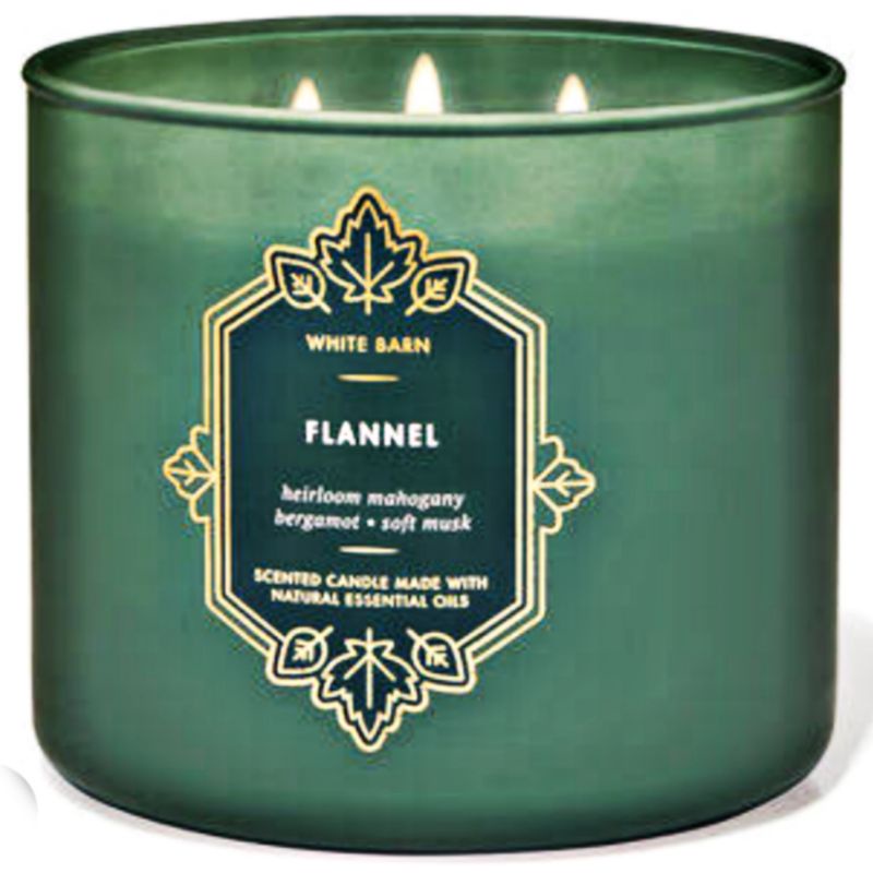 BATH AND BODY WORKS BBW FLANNEL 3 WICK SCENTED CANDLE 411 G