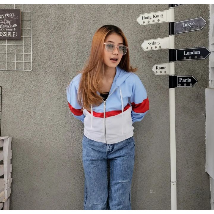 MIKE Jacket Sweater Wanita Oversize Pakian Outerwear Gaya Kasual Modern Fashion Kekinian Bahan Bbaby Kanvas