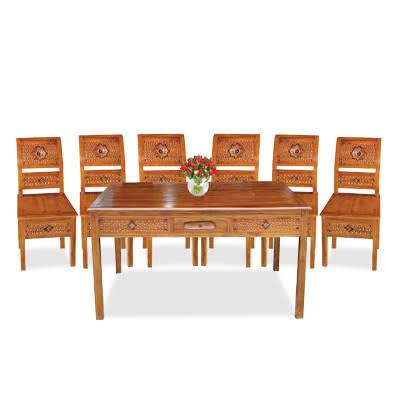 Meja Makan Mewah Set 6 Kursi Murah - Meja Makan kayu Jati Jepara Tipe Kartini Minimalis - Berlaku CO