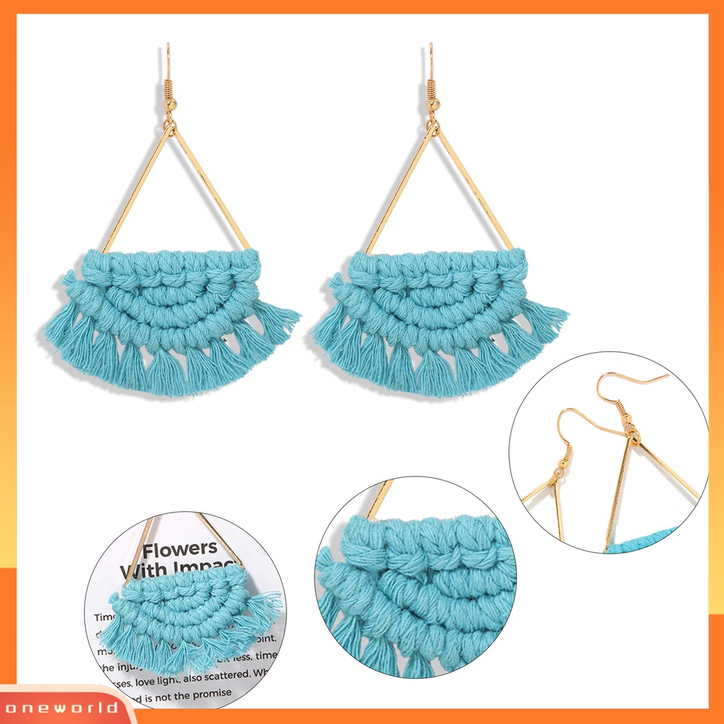 [WONE] 1pasang Anting Kait Gaya Bohemia Rumbai Bergigi Ringan Braided Hook Menjuntai Earrings Untuk Pantai