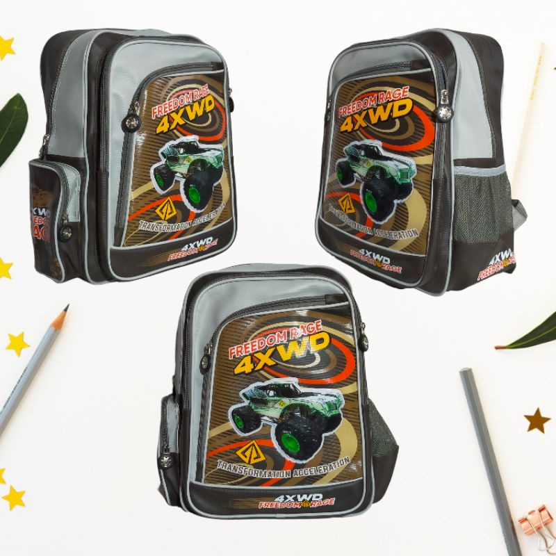 tas ransel anak cowok / laki - laki TK - SD Alto kids original mobil monster free rain cover