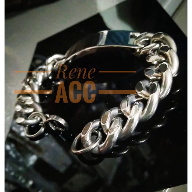 Gelang Rantai Pria Silver Titanium Plat Besar Elegan