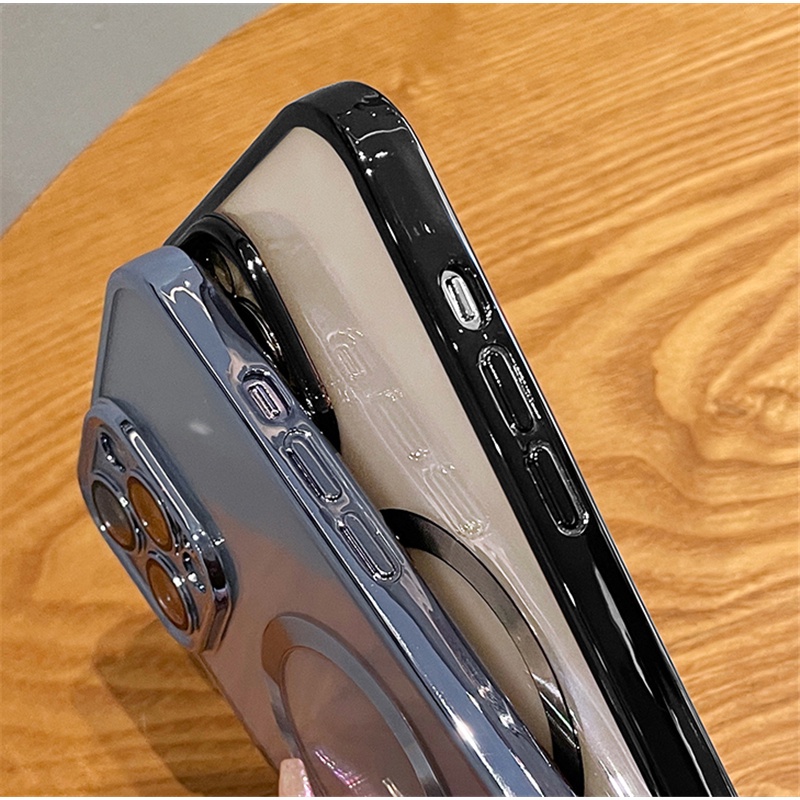 IPHONE Casing Magsafe Transparan Pengisian Nirkabel Mewah Untuk Iphone14 13 12 11 Pro Max XR Xs X8 7 Plus SE2 Silikon Cover