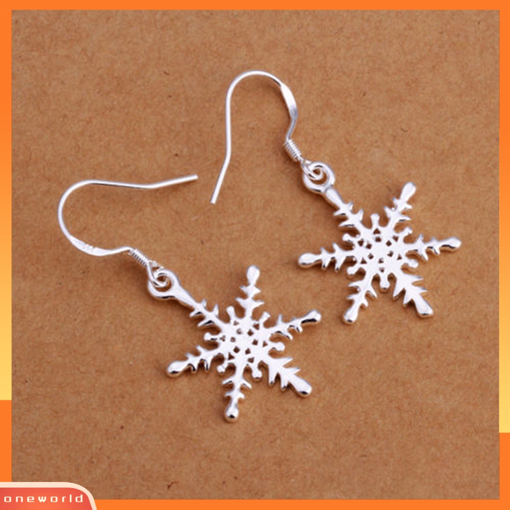 [WONE] 1pasang Anting Desain Snowflake Gaya925 Lapis Perak Wanita Anting Kait Untuk Natal