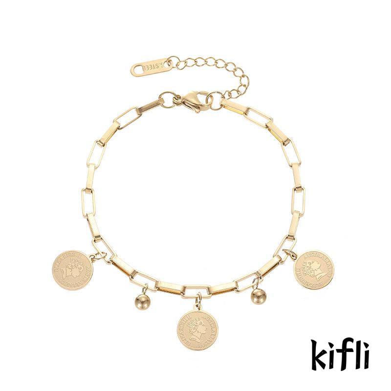 [KD] Gelang Rantai Bahan Titanium Steel Bentuk Bulat Warna Emas Gaya Hip hop Untuk Pria Dan Wanita