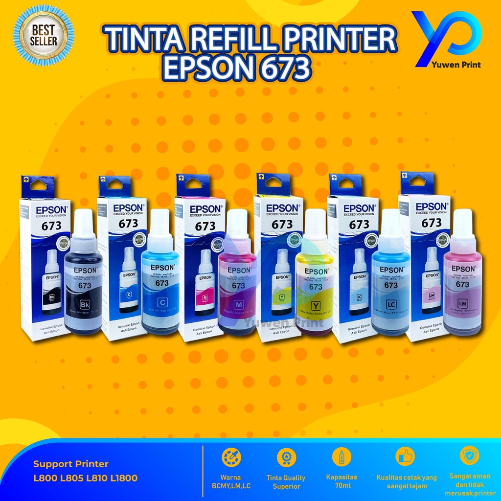1 SET 6 PCS Tinta Epson 673 For Printer L800 L805 L810 L1800 Warehouse Sale