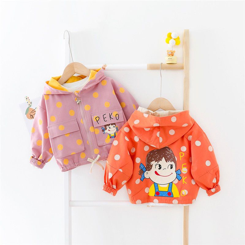 PK10 NEW Jaket hangat anak motif peko polkadot