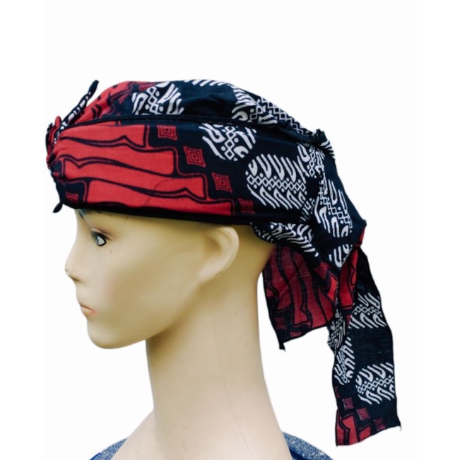 Iket sunda komplit/iket kepala batik merah/totopong/udenge/merak ngibing