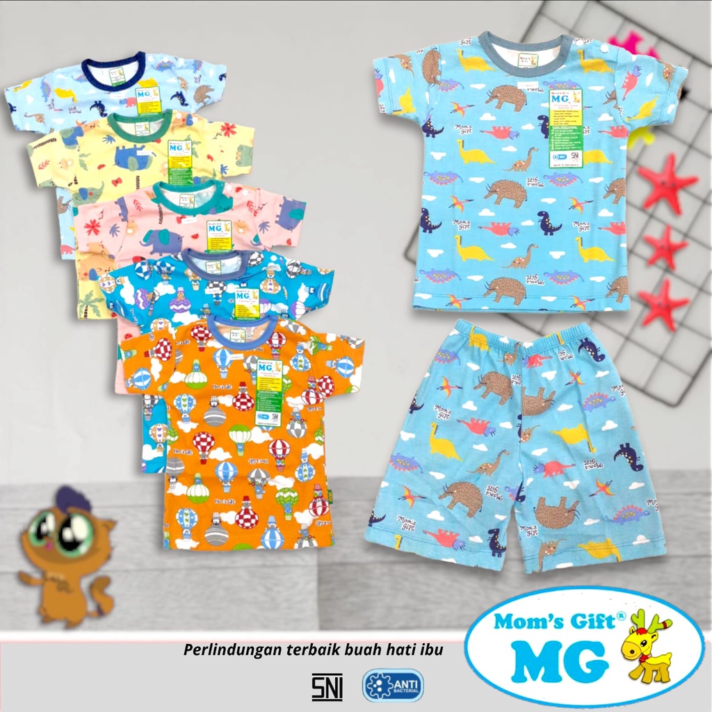 Setelan Baju Bayi Oblong Pendek Moms Gift Baju Pendek Celana Pendek Motif Baloon Seaworld SML XL 4 Bulan - 4 Tahun