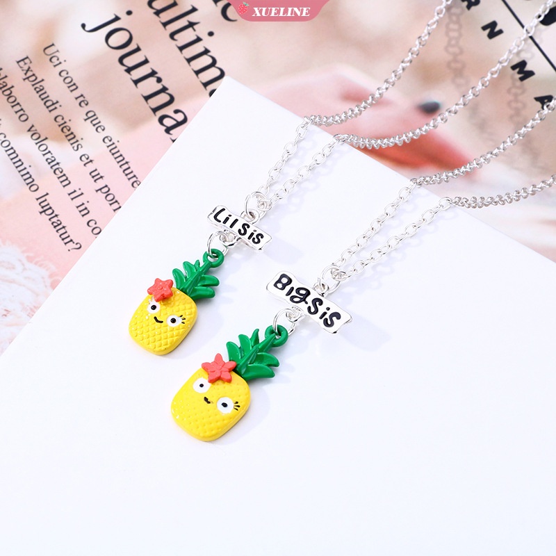 2 Pcs Perhiasan Anak Nanas Kalung Anak Kartun Liontin BFF Teman Baik multicolor Tetes Minyak Kalung BFF Khusus [ZXL]