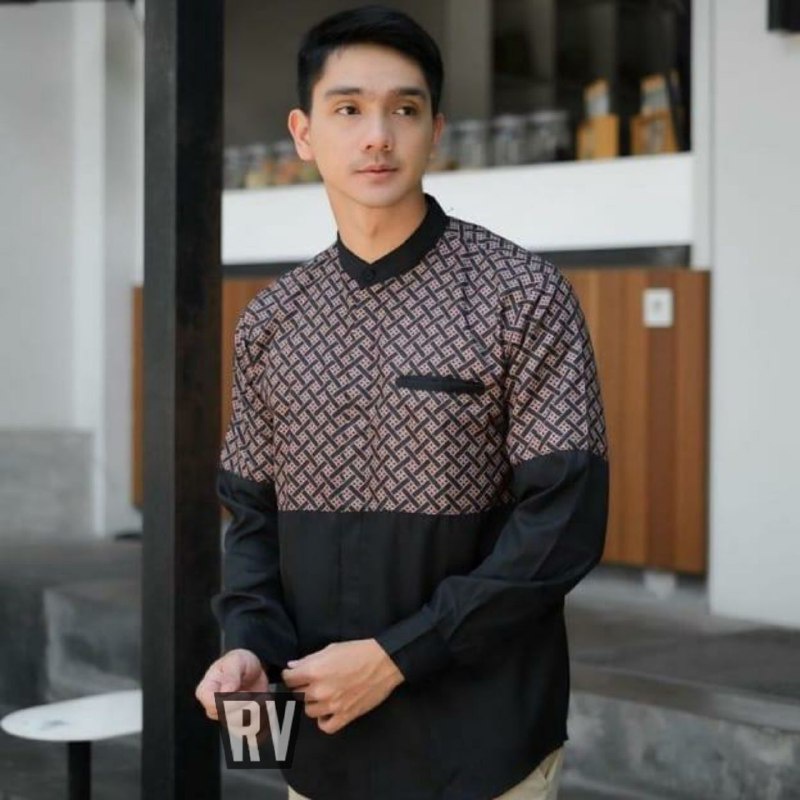 Baju koko pria dewasa terbaru kobata kombinasi batik lengan panjang M L XL XXL