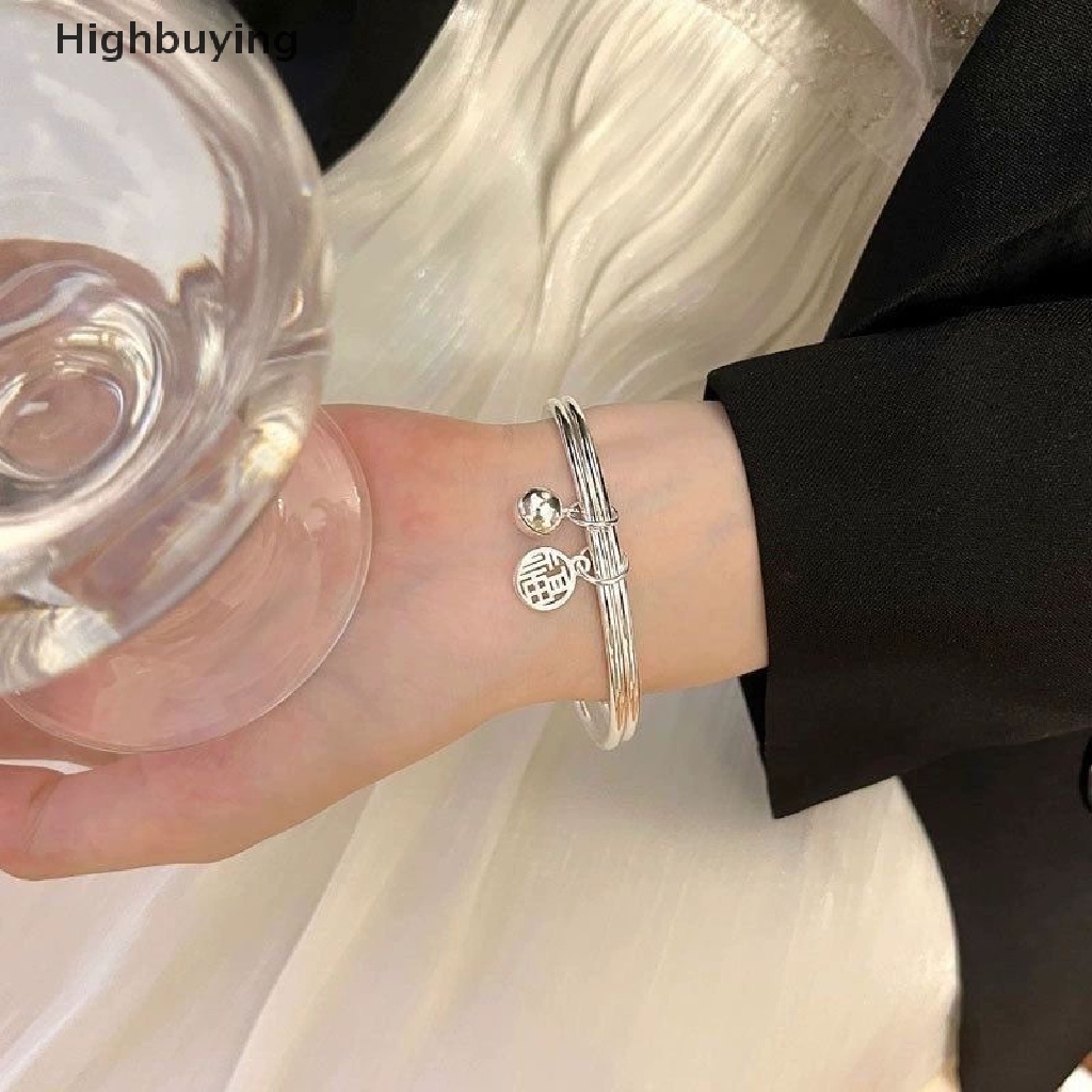 Hbid Fashion Good Luck Double Layer Fu Bell Gelang Warna Perak Tren Elegan Liontin Gelang Untuk Wanita Pembukaan Yang Dapat Disesuaikan Bangle Pesona Perhiasan Glory