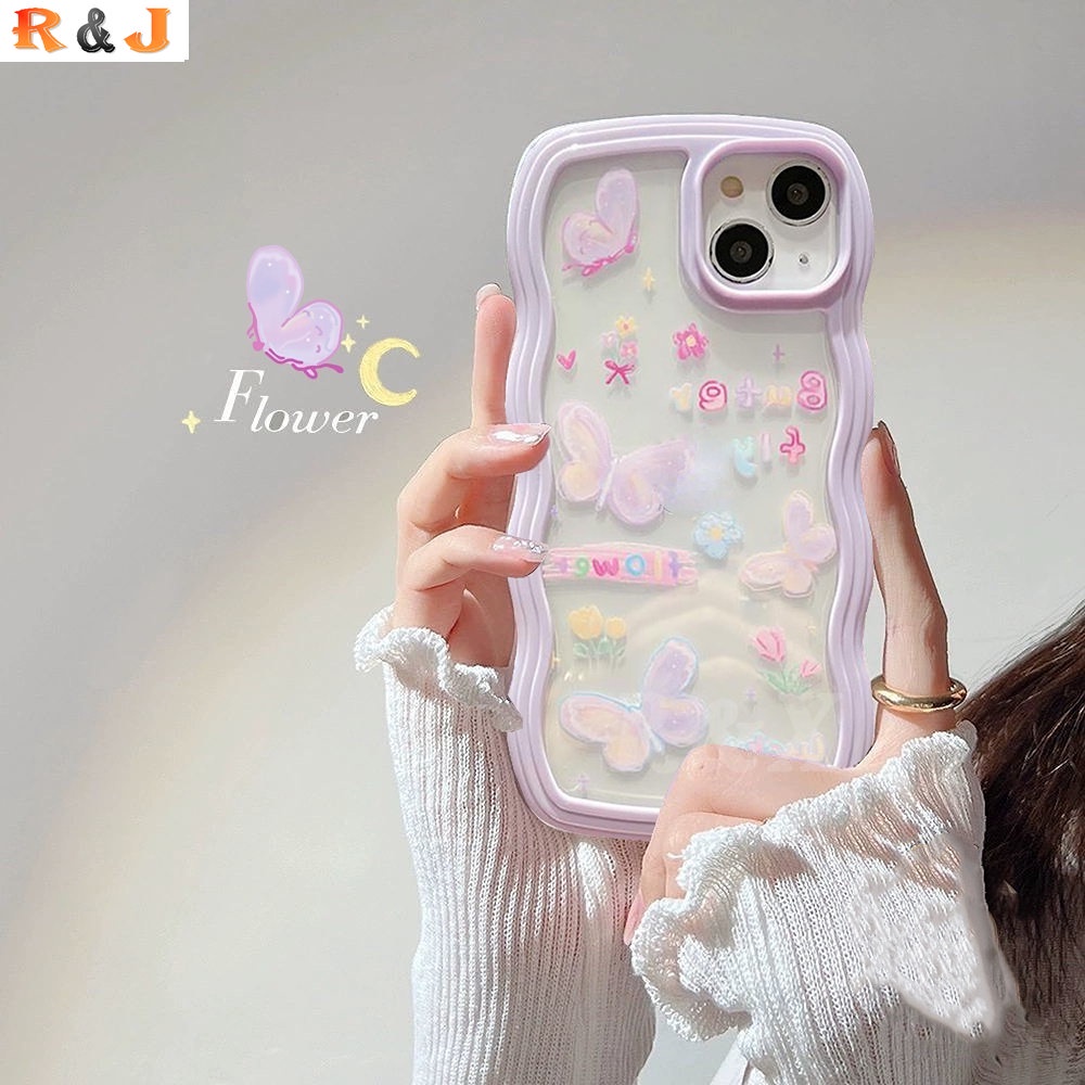 Case Samsung A04e A04s A04s A04 A13 A03s A03 A22 A23 A12 A32 A31 A02s A21s A10S A20 A30 A52 A52s A50s A30s A51 A71 M22 M32 Wavy Edge Cute Butterfly Shockproof TPU Lembut Bening Cover