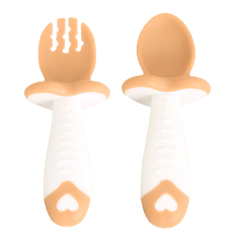 Mary 2 Pcs Baby Self Feeding Fork Spoon Set Peralatan Makan Bayi Training Feeding Utensils