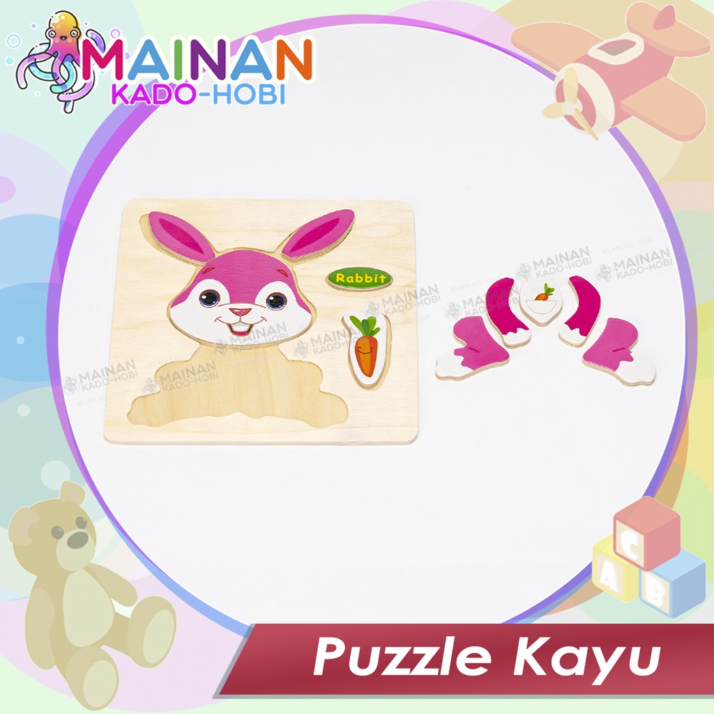 MAINAN EDUKASI ANAK PLAY WOODEN PUZZLE HEWAN ANIMAL RABBIT KELINCI