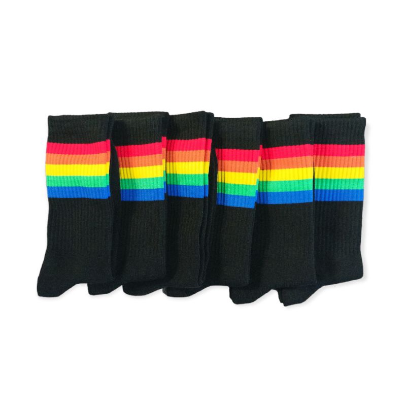 1 Lusin Kaos Kaki Skate Oldschool Rainbow || Kaos Kaki Olahraga Panjang Pria dan Wanita