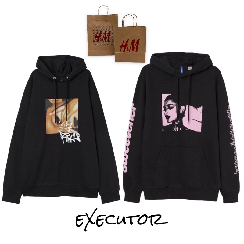 ( 8.8 ) Hoodie H&amp;M Wanita Sablon Ariana Grande Sweteneer, Ariana Grande 7Rings, Flecee Katun Lembut Tebal, Free Papperbag