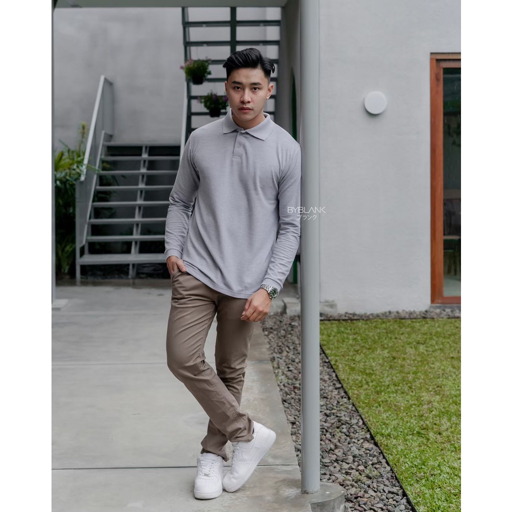 SAPPORO POLO LONG SLEEVE - Kaos Polo Pria Lengan Panjang in Grey