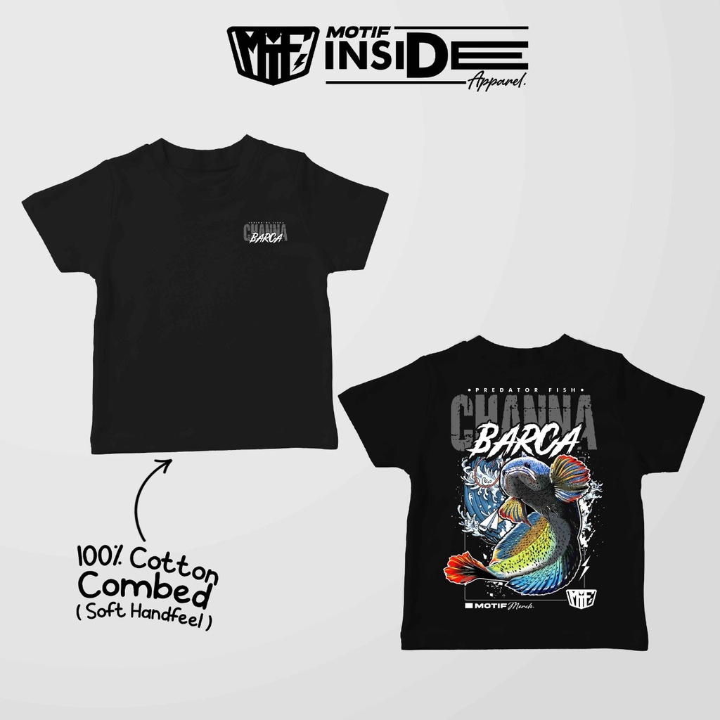 Kaos Baju Anak Motif Ikan Channa Barca Hitam Unisex